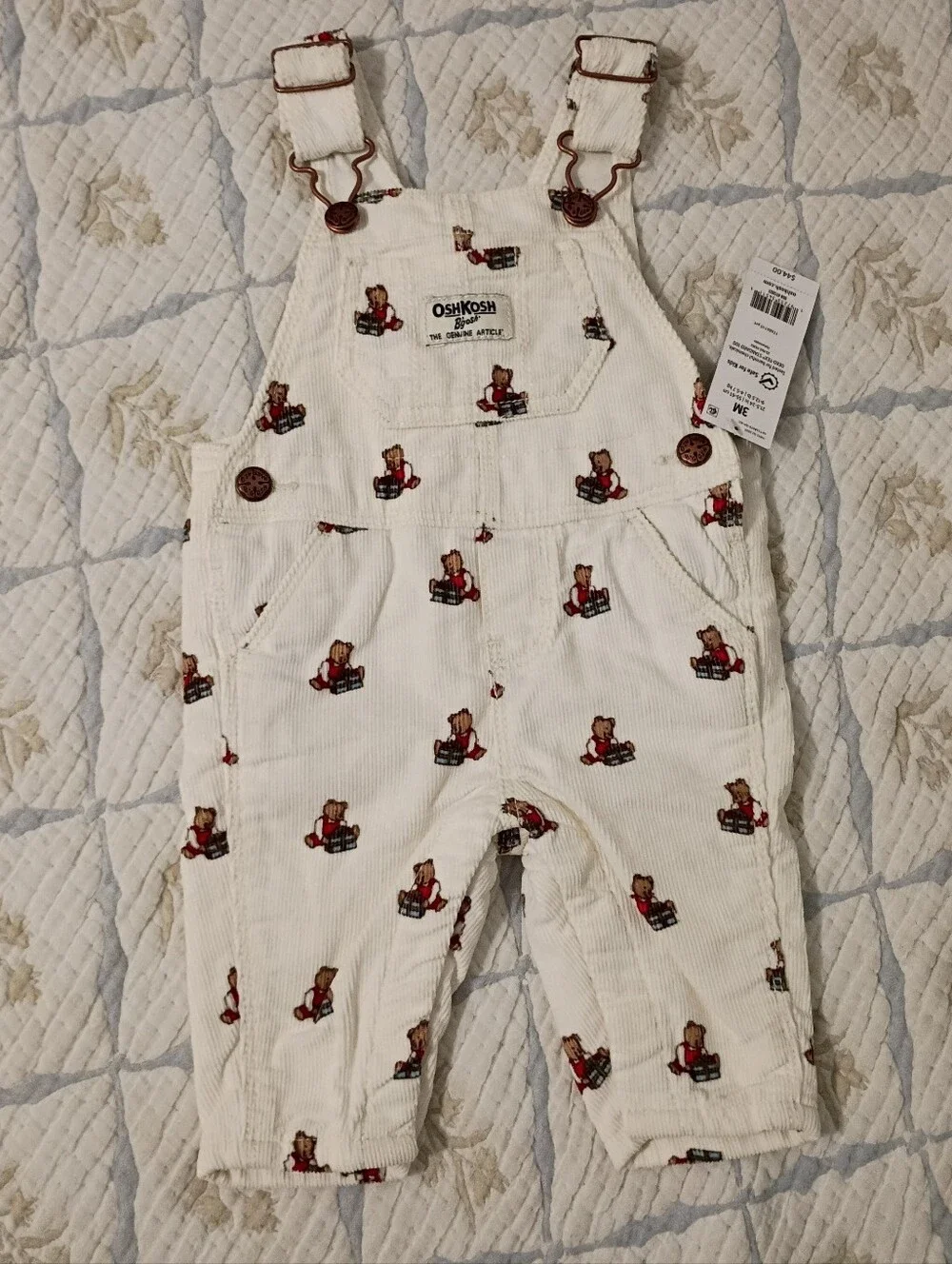 Reissue Vintage 80s/90s Style Oshkosh Corduroy Teddy Bear Overalls 3 Month NWT